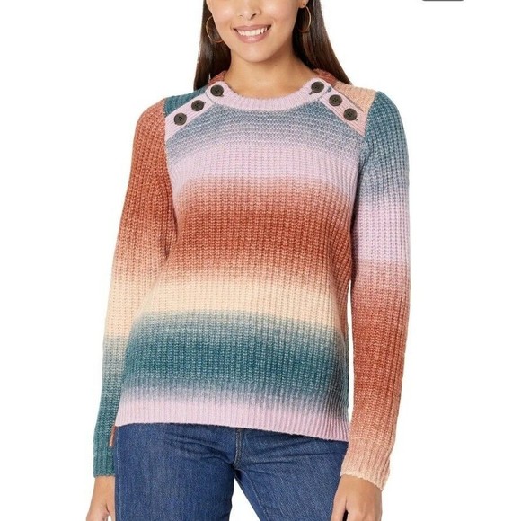 MADEWELL Women's XXS Space Dyed Sorbet Wool Alpaca Button-Shoulder Sweater - Picture 1 of 10